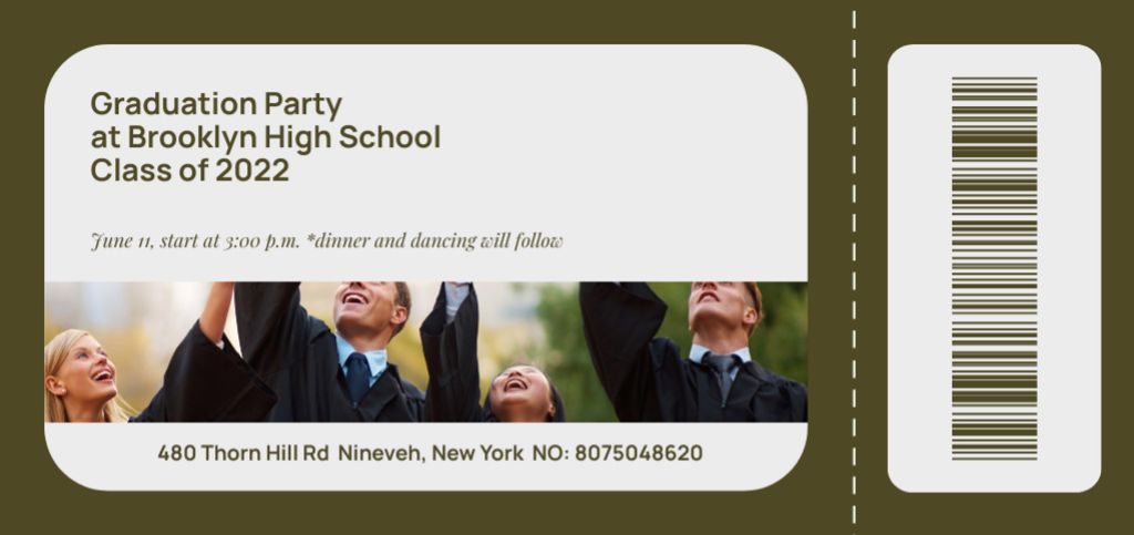 Graduation Party Announcement With Dancing And Dinner Ticket DL Design Template
