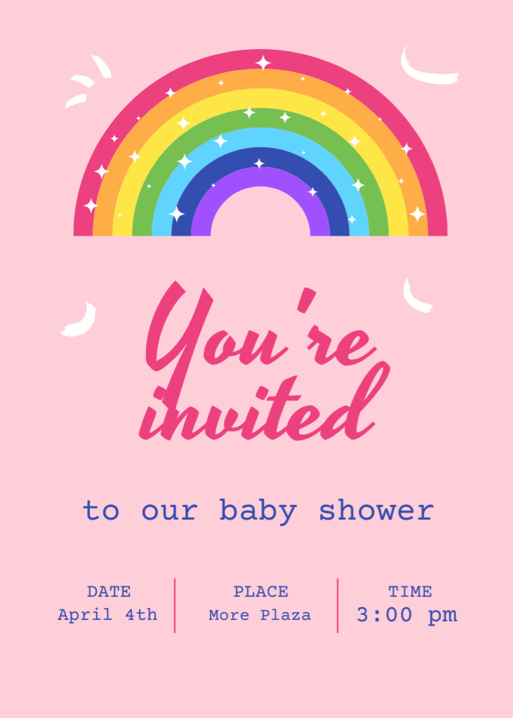 Baby Shower Announcement with Bright Rainbow Invitation Design Template