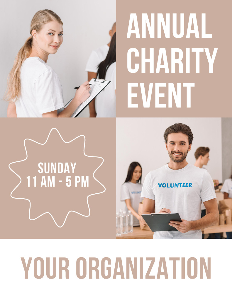 Annual Charity Event Announcement on Beige Flyer 8.5x11in Design Template