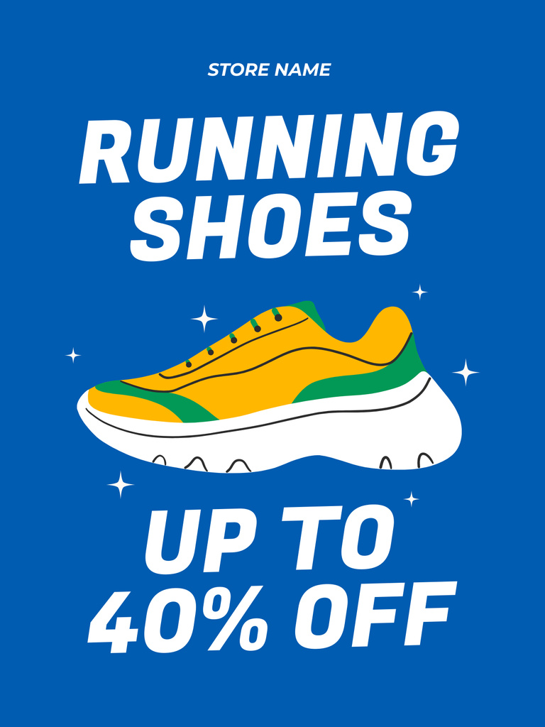 Running Shoes Discount on Blue Poster US Design Template