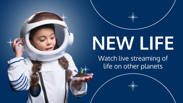 Space Lesson Announcement with Little Girl in Astronaut Suit Youtube Thumbnail Modelo de Design