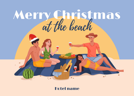 Happy Friends Celebrating Christmas in July at Beach Postcard 5x7in Design Template