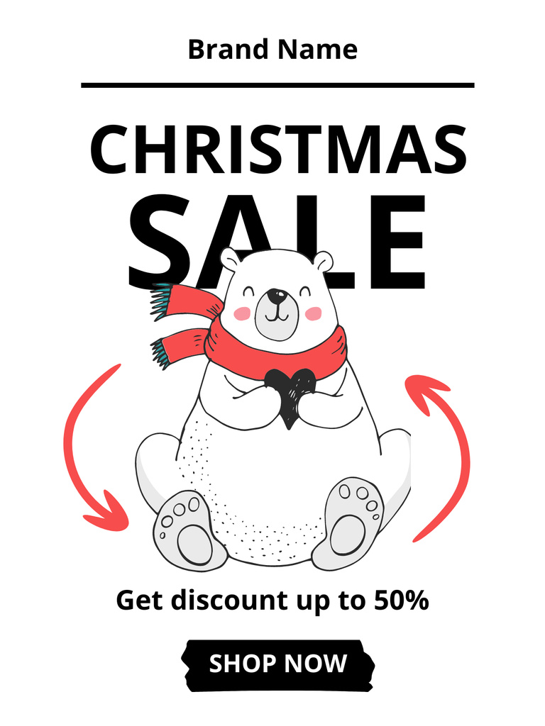 Christmas Sale Offer with Polar Bear Illustration Poster US Tasarım Şablonu
