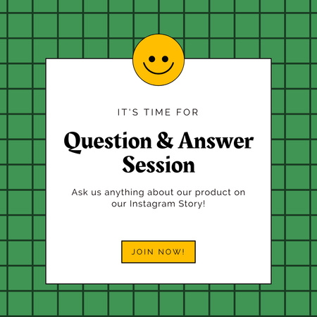 Modèle de visuel Invitation à la session de questions-réponses avec un joli smiley - Instagram