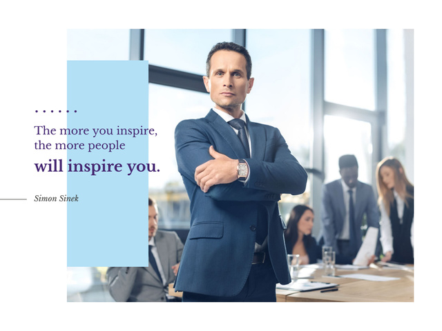 Template di design Business Quote with Confident Man at the Meeting Presentation