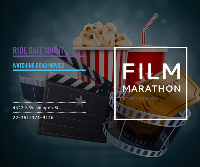 Movie Night Marathon Invitation Medium Rectangle Design Template