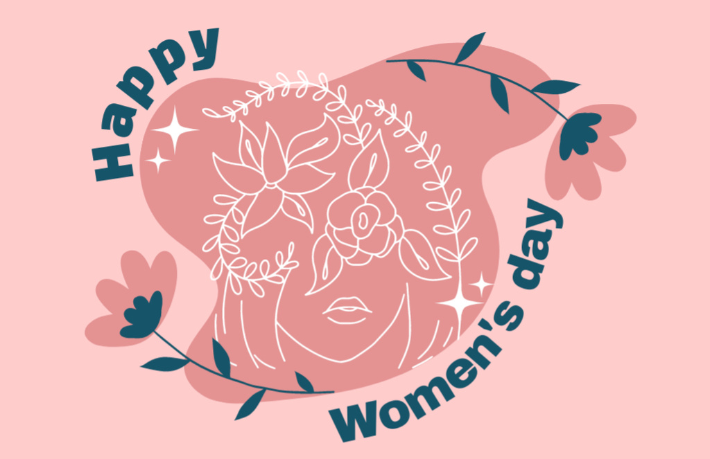 Women's Day Greeting with Creative Sketch Thank You Card 5.5x8.5in – шаблон для дизайна