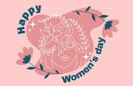 Women's Day Greeting with Creative Sketch Thank You Card 5.5x8.5in Design Template