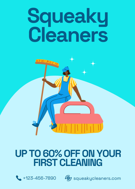 Trustworthy Cleaning Services Offer With Discount And Mop Flayer Šablona návrhu