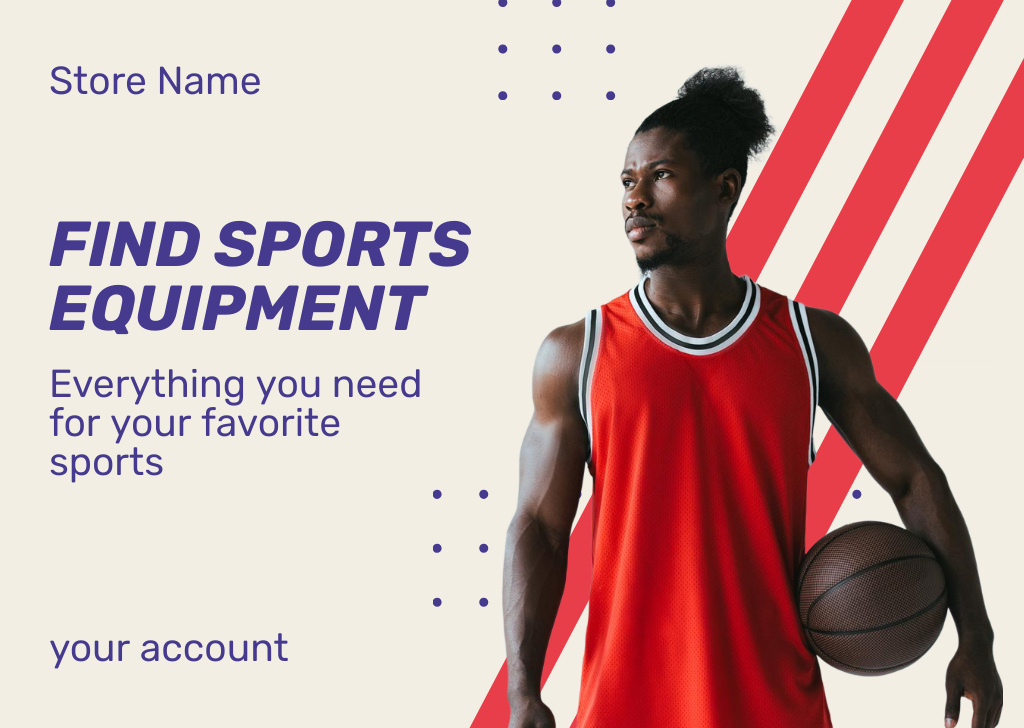 Basketball Player for Sports Equipment Store White Postcard Design Template