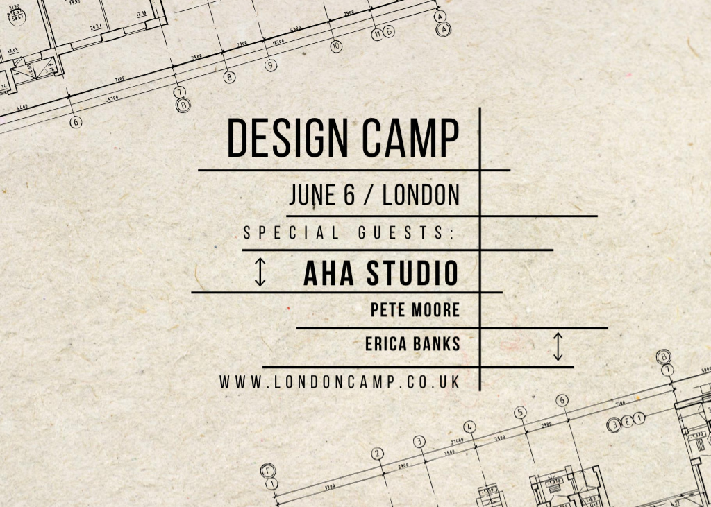 Design Camp Announcement With House Plan Postcard 5x7in Modelo de Design
