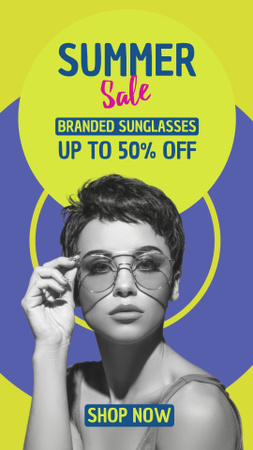 Summer Sale of Sunglasses on Colorful Background Instagram Video Story – шаблон для дизайна