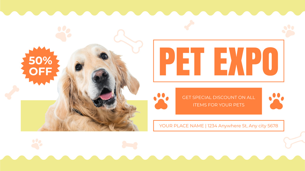 Discount on Puppies at Local Pet Expo FB event cover Design Template