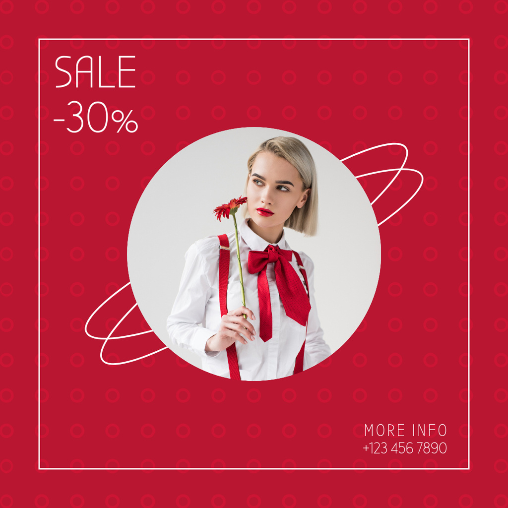 Discount Offer For White Blouse And Bow Tie Instagram Πρότυπο σχεδίασης