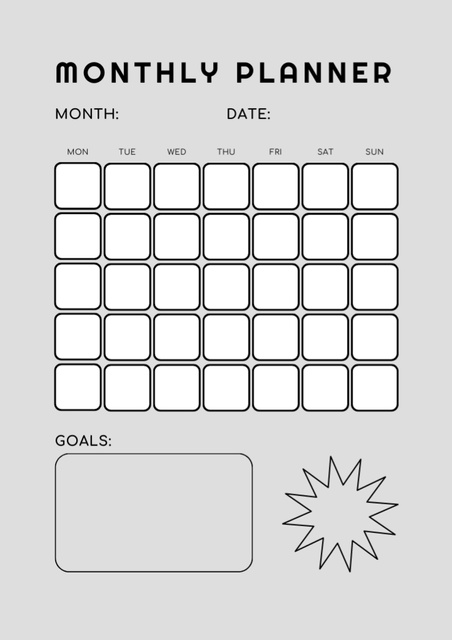 Simple Monthly Goals in Grey Schedule Planner Πρότυπο σχεδίασης