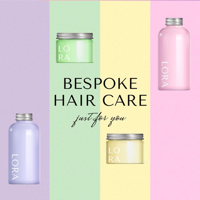 Hair Care Ad with Cosmetic Bottles Animated Post Modelo de Design