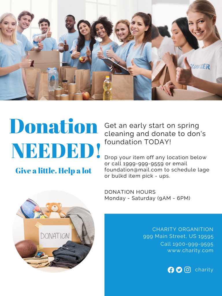 Diverse Volunteers Gathering Items for Donation to People in Need Poster US Design Template
