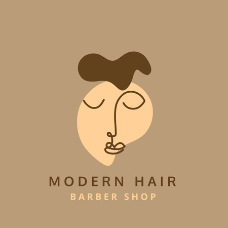 Barber Shop Ad with Face Illustration Logo Design Template