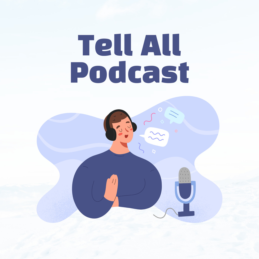 Amazing Talk Show Episode Announcement with Illustration Podcast Cover Modelo de Design