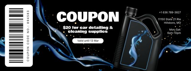 Szablon projektu Sale Offer of Supplies for Car Wash in Black Coupon