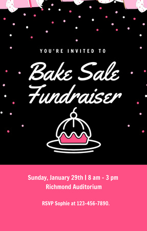 Bake Sale Fundraiser With Cupcake In Black Invitation 4.6x7.2in Design Template
