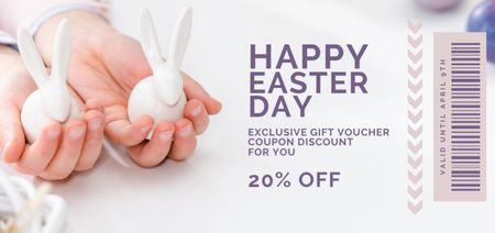 Easter Discount Offer with Toy Bunnies in Hands Coupon Din Large Design Template