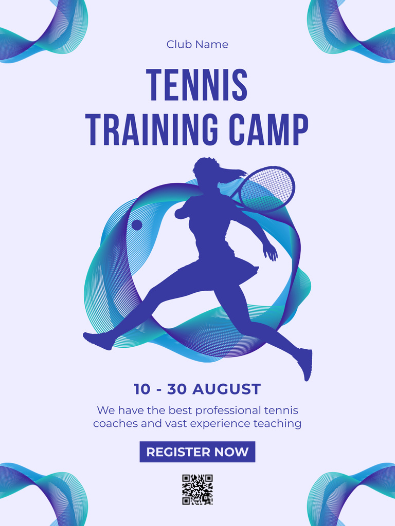 Tennis Training Camp Invitation with Silhouette of Player Poster US – шаблон для дизайна