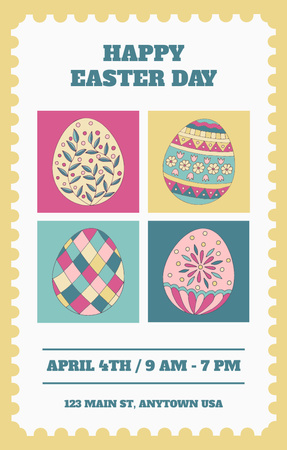 Template di design Felice annuncio del giorno di Pasqua con uova decorate festive Invitation 4.6x7.2in