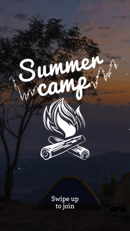 Convite para acampamento de verão com vista para a floresta Instagram Story Modelo de Design
