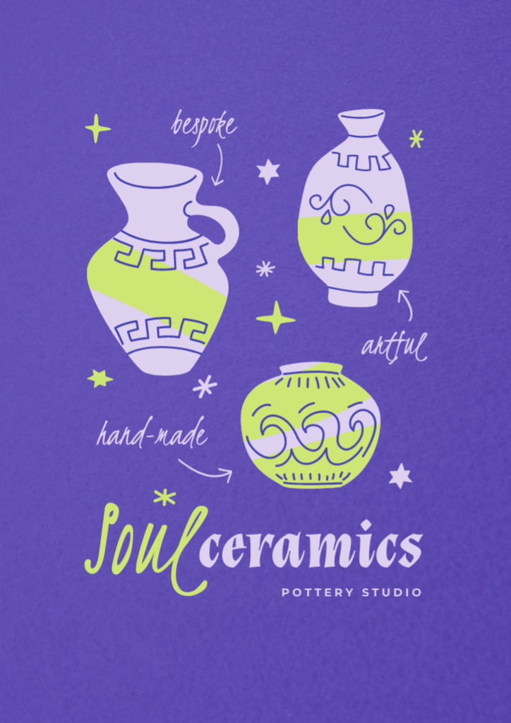 Pottery Studio Ad with Illustration of Ceramic Pots Flyer A4 – шаблон для дизайна