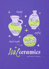Pottery Studio Ad with Illustration of Ceramic Pots