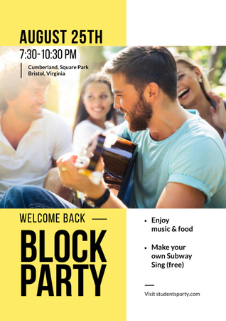 Friends at Block Party with Guitar Flyer A4 Design Template