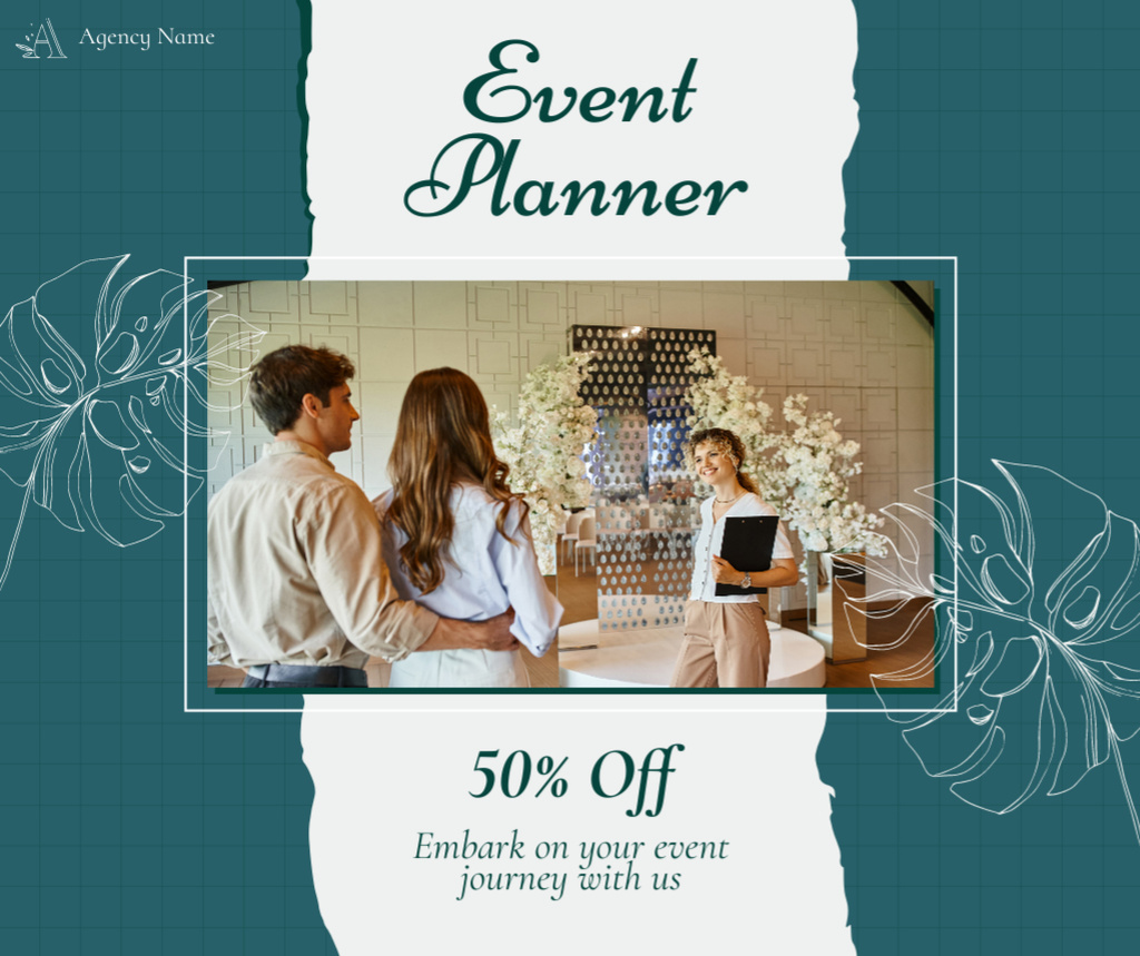 Event Planning Offer with Planner and Cople Facebook Modelo de Design