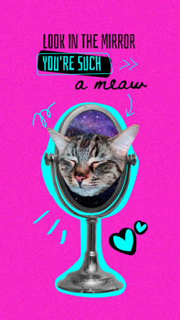 Cute Cat Face in Mirror Instagram Story – шаблон для дизайну