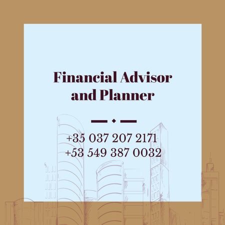 Financial Advisor and Planner Offer with Modern City Buildings Square 65x65mm – шаблон для дизайну
