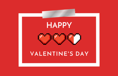 Happy Valentine's Day Greeting with Red Pixel Hearts Thank You Card 5.5x8.5in Design Template