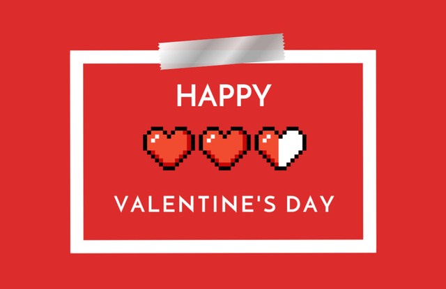 Plantilla de diseño de Valentine's Day Greeting with Bright Red Pixel Hearts Thank You Card 5.5x8.5in 