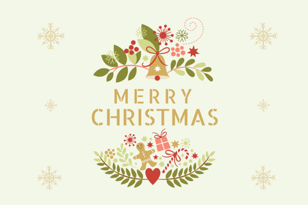 Elegant Christmas Greetings with Twigs and Gingerman Postcard 4x6in – шаблон для дизайна
