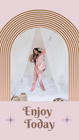 Morning Inspiration with Woman dancing on Bed Instagram Story Design Template