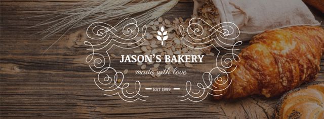 Platilla de diseño Bakery Offer with Fresh Croissants on Table Facebook cover