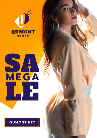 Fashion Store Ad with Young Woman in Stylish Outfit Flyer A5 Modelo de Design