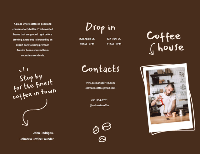 Coffee House Ad with Barista Brochure 8.5x11in Design Template