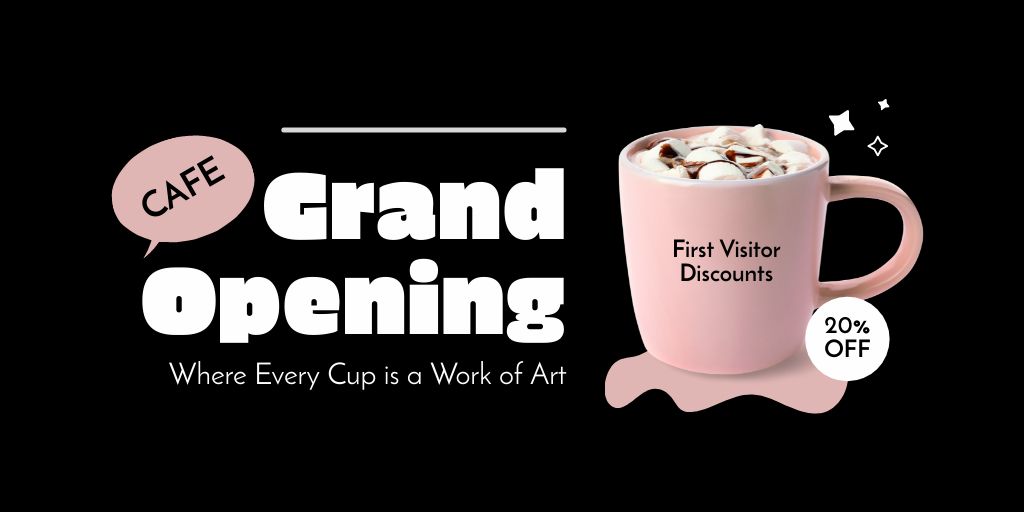 Affordable Cafe Grand Opening And Coffee With Marshmallows Twitter Πρότυπο σχεδίασης