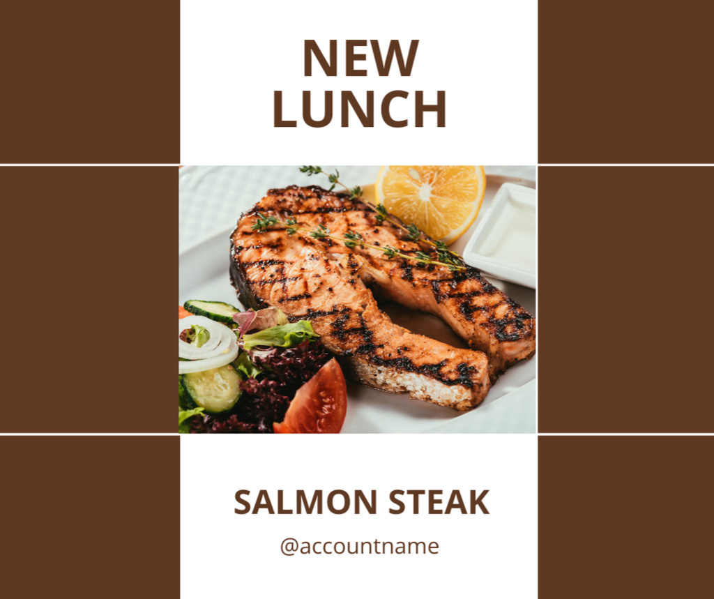 Ontwerpsjabloon van Facebook van Salmon Steak Dinner Advertisement