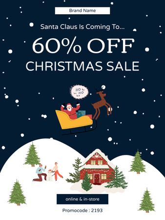 Modèle de visuel Offre de vente de Noël avec une jolie illustration de vacances - Poster US