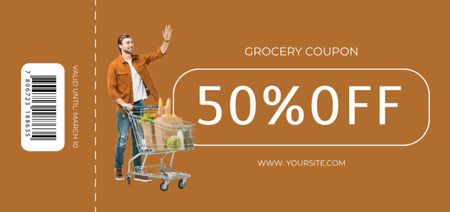 Customer with Groceries in Basket Coupon Din Large Design Template