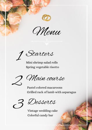 Elegant Wedding Food List with Roses Menu – шаблон для дизайну