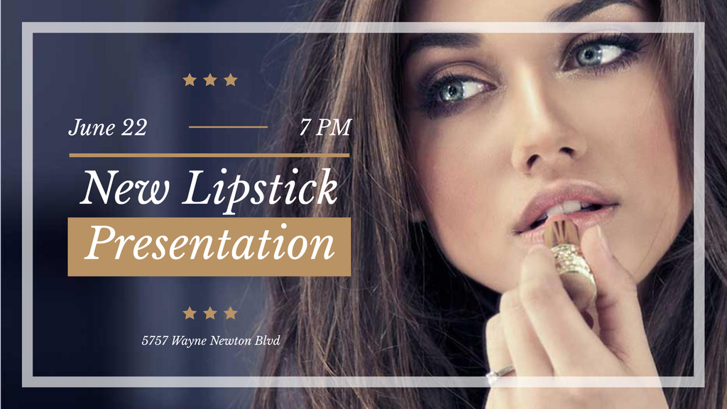 Lipstick Presentation with Woman painting lips FB event cover tervezősablon