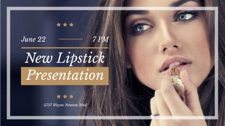 Lipstick Presentation with Woman painting lips FB event cover Design Template