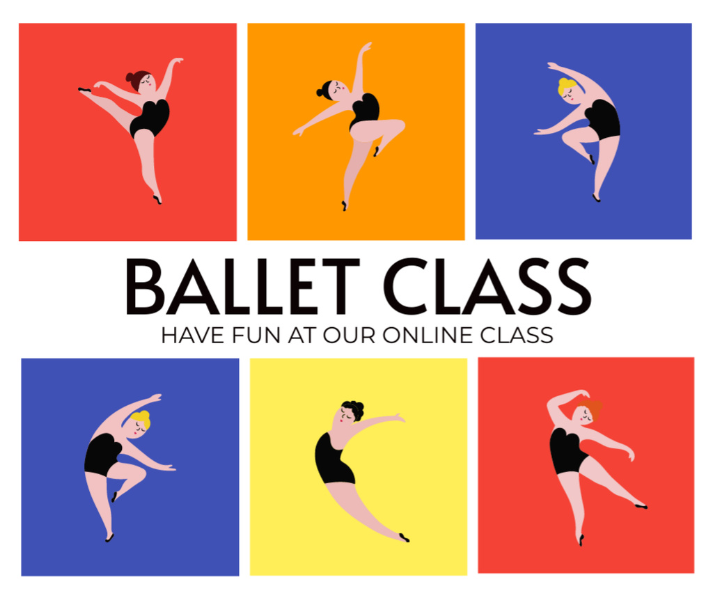 Ballet Class Announcement with Bright Illustration Facebook tervezősablon